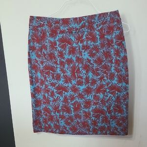 Margaret M Hibiscus Floral Red and Blue Pull On Skirt Size L